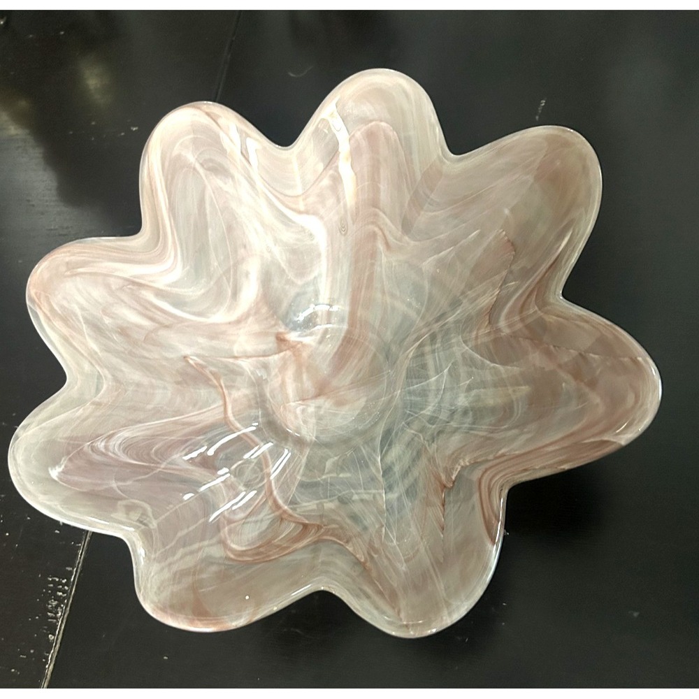 San Miguel Vidrios Pink Swirl Recycled Art Glass Bowl Made in Spain
